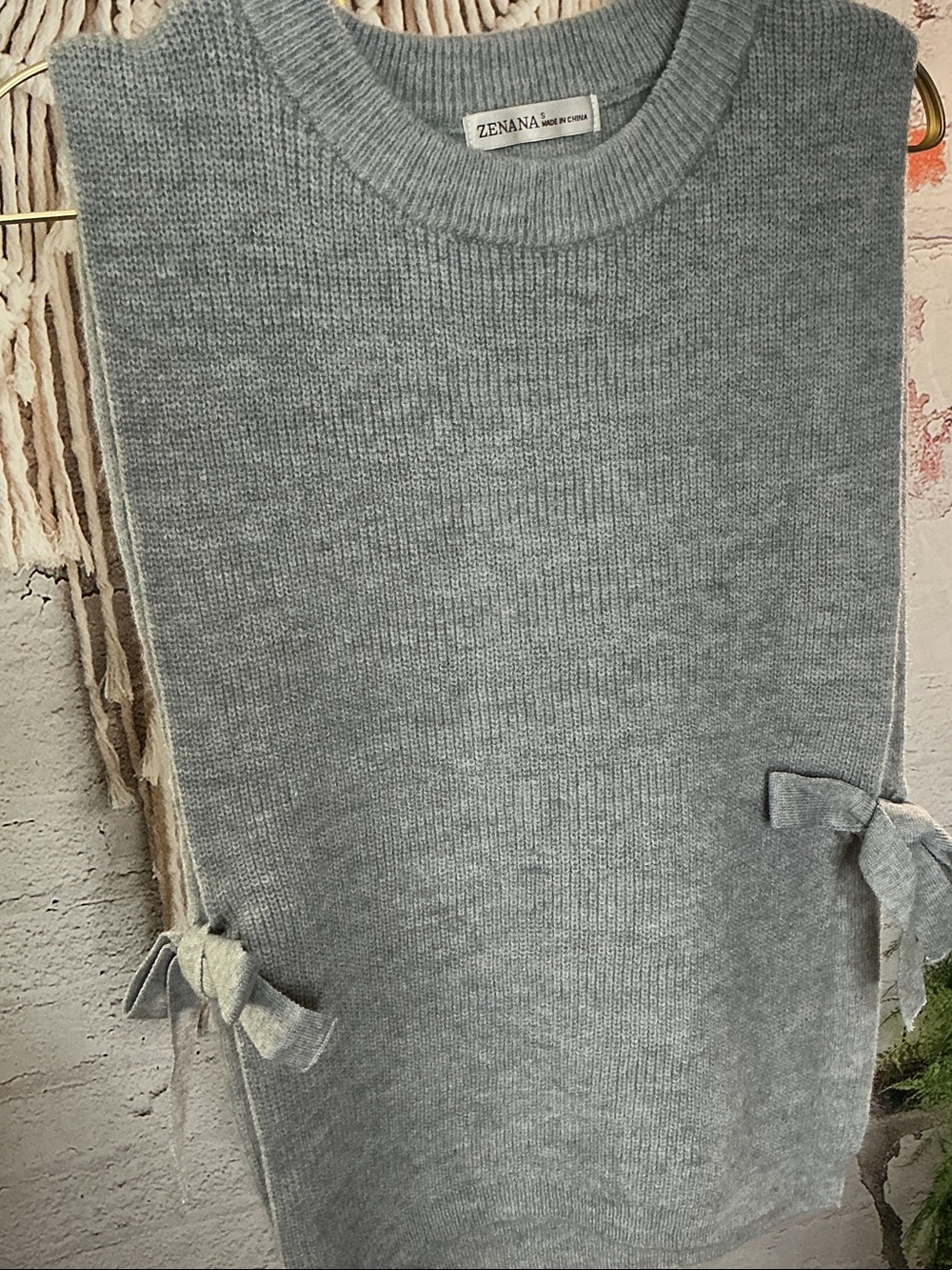 Zenana Outfitters Grey Side-Tie Sweater Vest - Picture 2 of 2